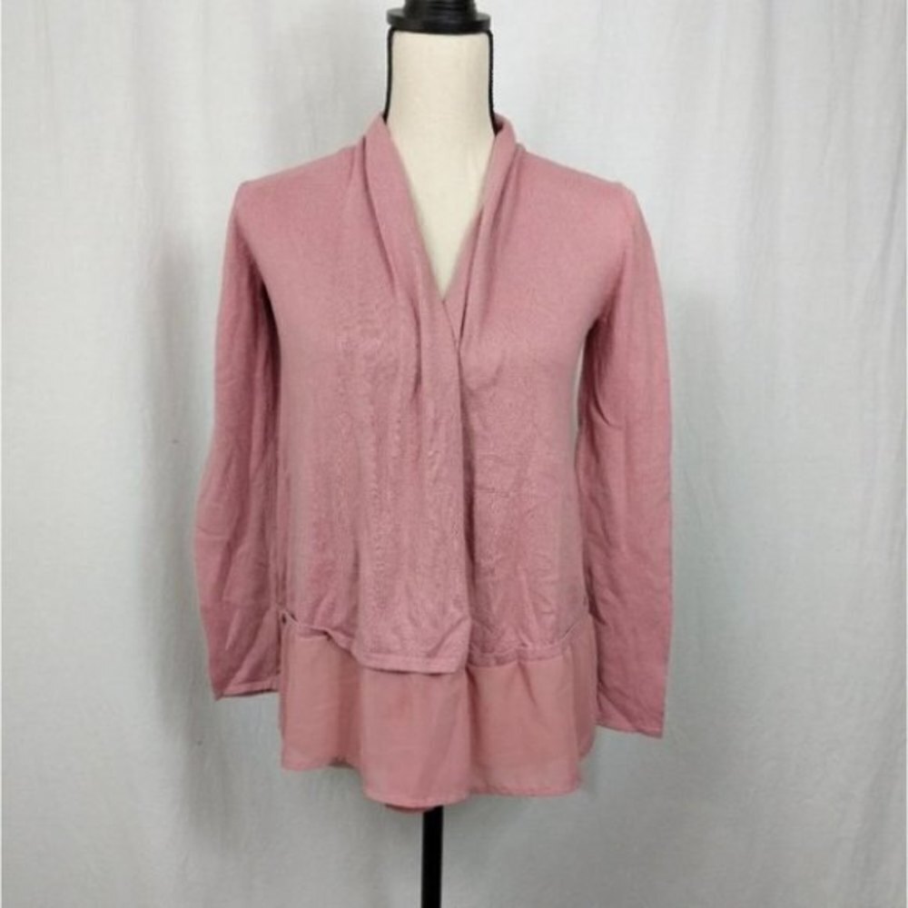 LOFT Pink Lace Hem Open Petite Cotton Nylon Rayon Blend Cardigan XXSP